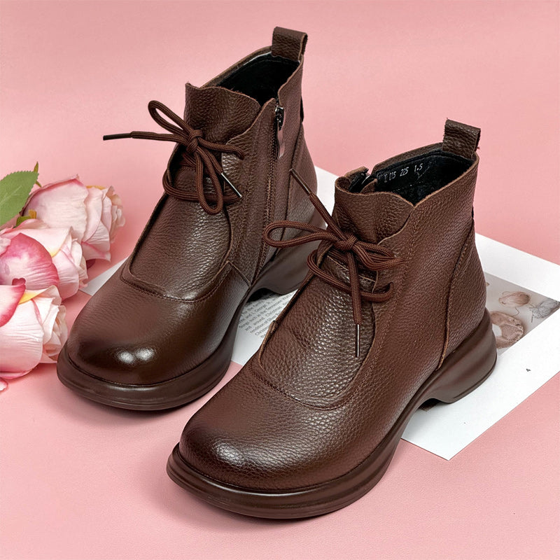 💥50% DE DESCUENTO🔥Botas Martin de tacón bajo de piel auténtica con forro cálido