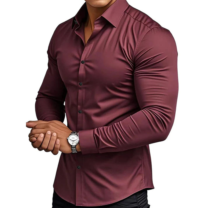 š„Venta calienteš„ćS-3XLćCamisa de hombre color liso con cuello y manga larga con botones.