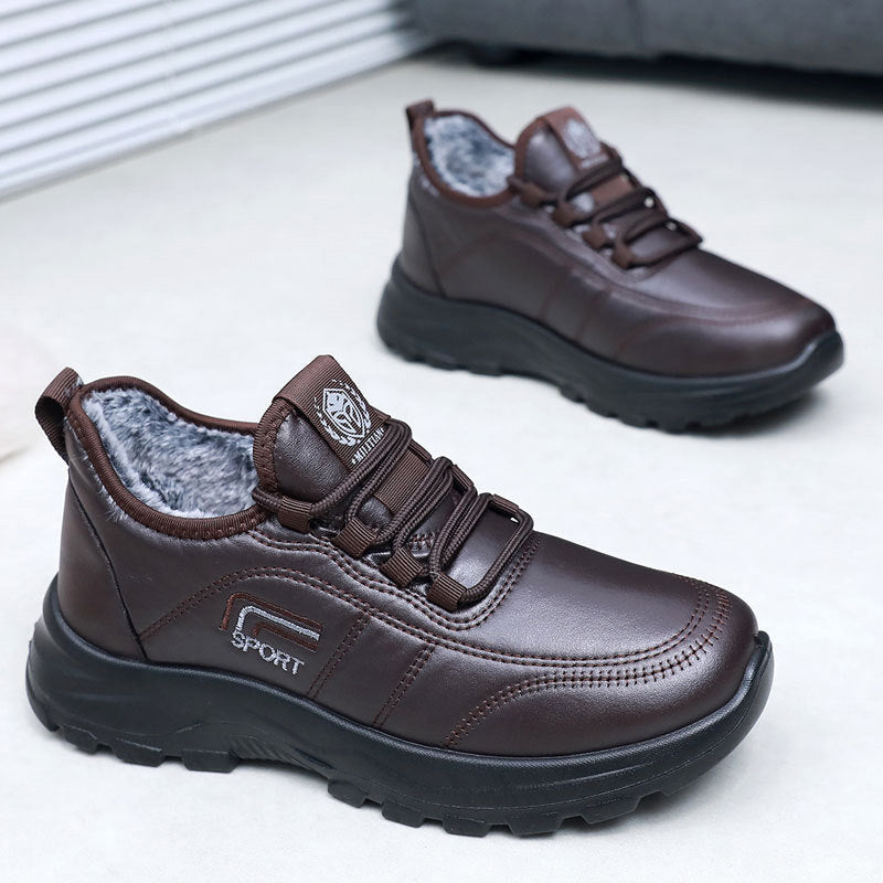 🔥🔥【Zapatos de cuero de algodón con forro polar】Zapatos de algodón cálido de piel de vaca de grano superior, suela suave y antideslizante, zapatos de cuero grueso para personas mayores en invierno.【39-44】