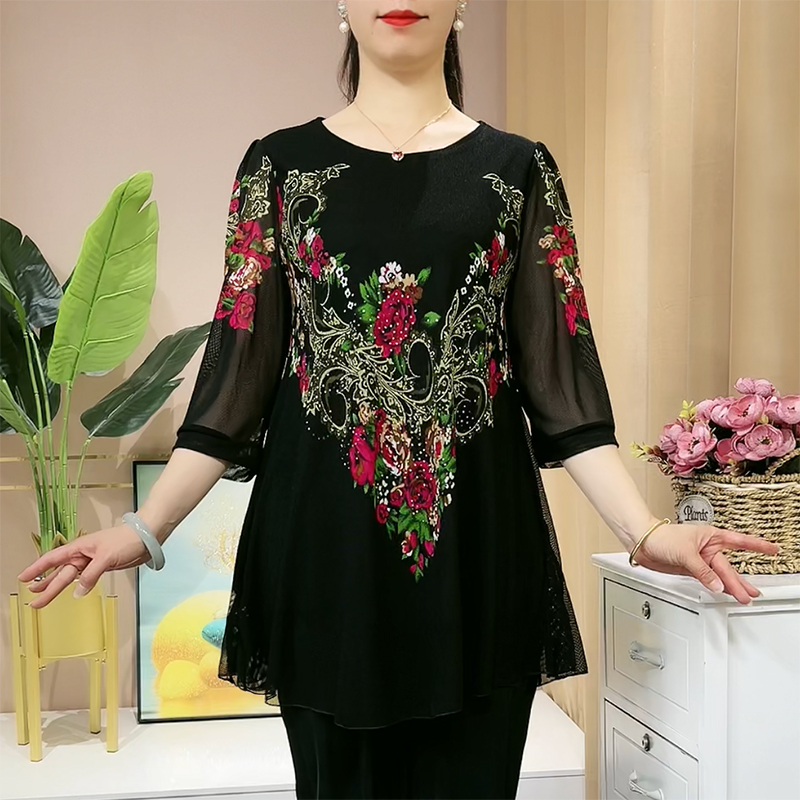 đ„đ„ăCompra 1 y llĂ©vate 1 gratisăăL-6XLăCamisa de gasa con bordado floral para mujer