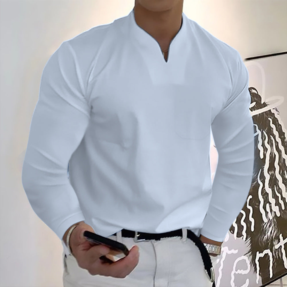 🔥【S-5XL】Camiseta de algodón elástico con cuello en V para hombre