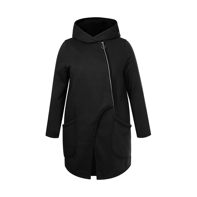 🔥【XL-5XL】Cuello alto, cierre lateral con cremallera, capucha, forro polar, abrigo de corte irregular