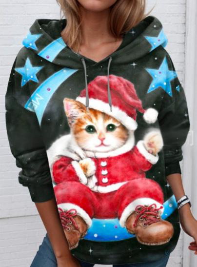 🐱【S-6XL】Nueva camiseta de invierno para mujer, lindo estampado de gato