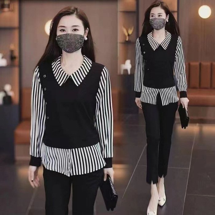 【M-4XL】Nueva camisa otoñal de manga larga de dos piezas, tejido sintético.