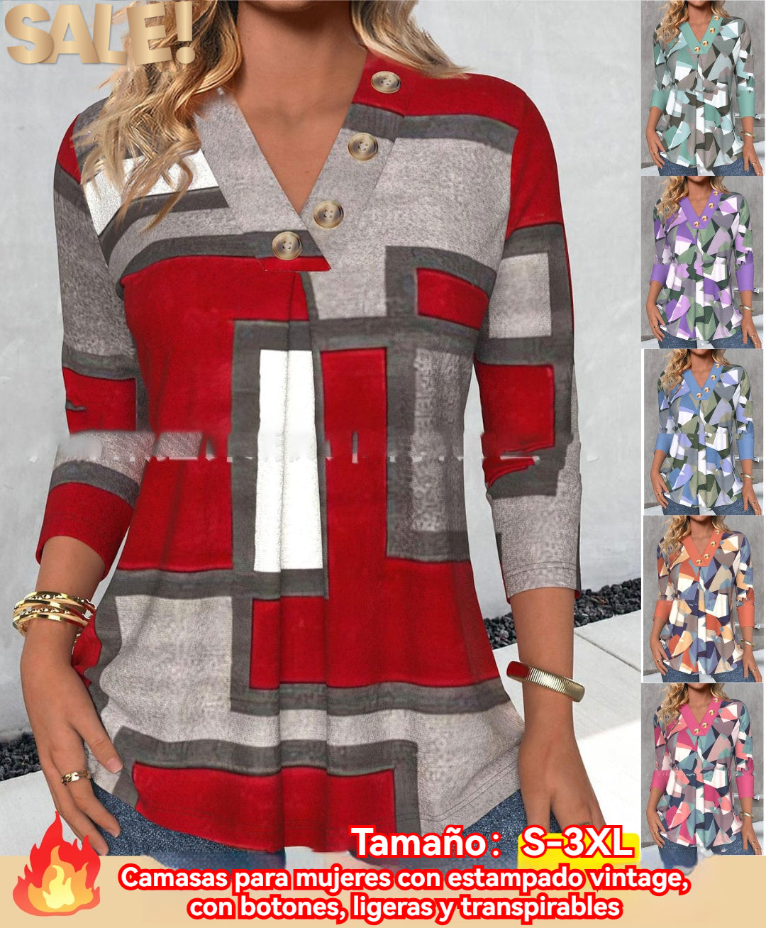 🔥Oferta por tiempo limitado✨Blusa de mujer con botones estampados vintage