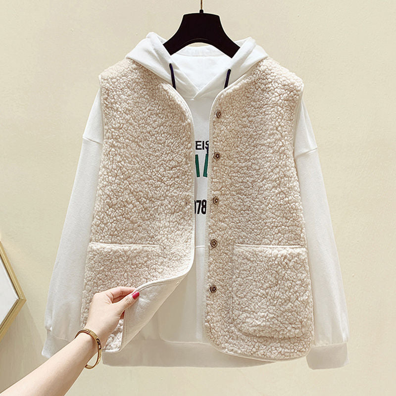 【🔥50% OFF】【40-90kg】🐏Chaleco polar de piel de cordero para mujer