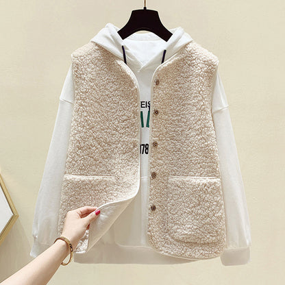 【🔥50% OFF】【40-90kg】🐏Chaleco polar de piel de cordero para mujer