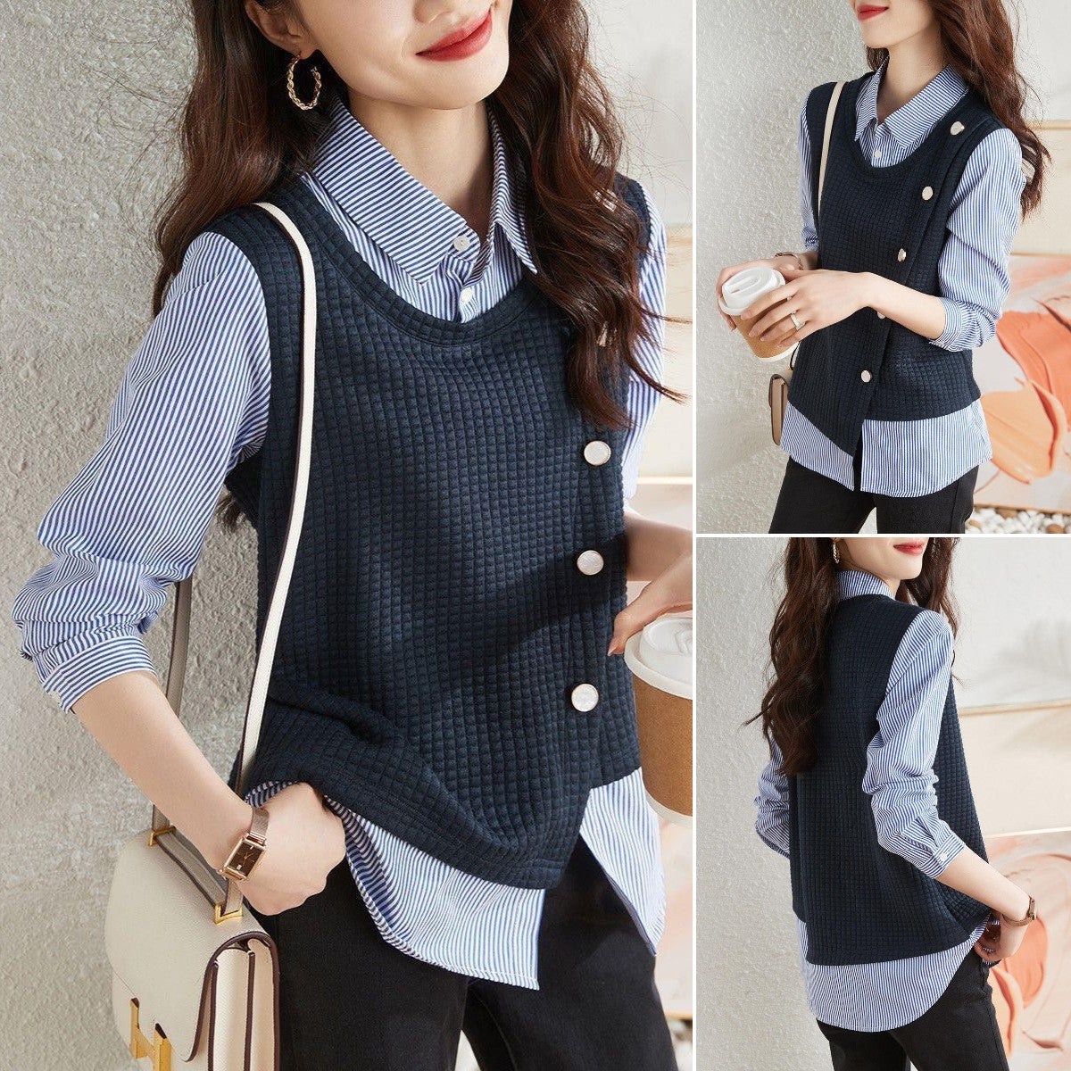 💕【S-3XL】Camisa de manga larga fina irregular de nuevo diseño para mujer