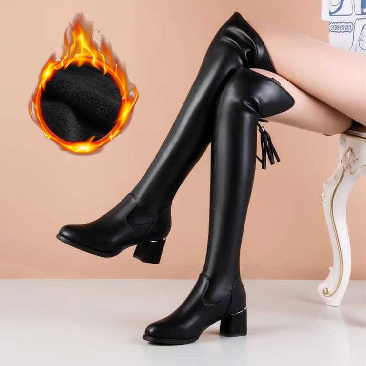 💥50 % de descuento💥 Botas de cuero de tacón alto hasta la rodilla