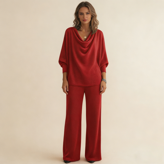 📢📢50 % popust!!! Udoben dvodelni žameten komplet, ki vključuje srajco z dolgimi rokavi in hlače, s čudovitim drapiranim izrezom.