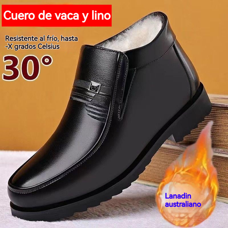 🔥Oferta por tiempo limitado🔥【Tallas 38-44】Nuevos zapatos de cuero auténtico para hombre 2025, botas de ante gruesas que retienen el calor.