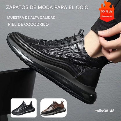 🐊Zapatos casuales de piel de cocodrilo de lujo, impermeables, resistentes al desgaste y duraderos.