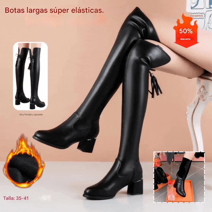 💥50 % de descuento💥 Botas de cuero de tacón alto hasta la rodilla
