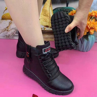 💥【35-40】Estas nuevas botas de invierno están hechas de cachemira y cuero, con un forro de algodón grueso e impermeable.