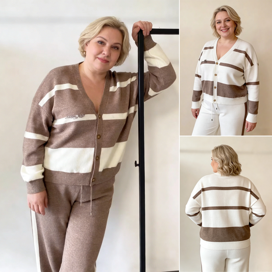 💕[S-3XL] Eleganten komplet pletenin: Popolna obleka za ženske z večjimi konfekcijskimi številkami.=1