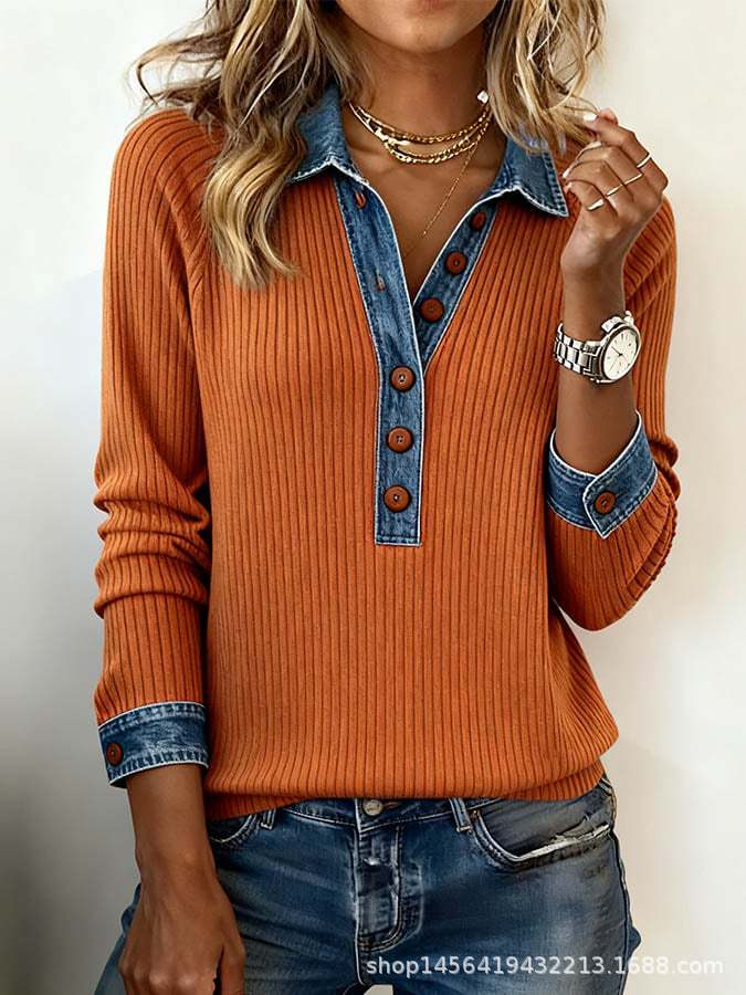 🔥🌞Nueva camiseta vaquera de patchwork de moda de invierno