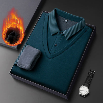 👔[M-4XL]Suéter de dos piezas de chenilla sintética para hombre con terciopelo y engrosamiento para mantener el calor