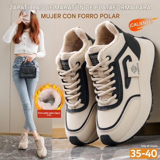 ❄️Novedad de invierno❄️ Zapatillas deportivas y casuales para mujer con forro polar que aumentan la altura