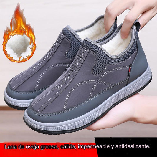 【38-45】 2025 nuevos zapatos de algodón cálidos engrosados de terciopelo para hombres de otoño e invierno