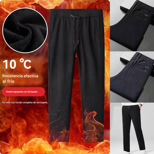 💥【M-5XL】Pantalones de ocio para hombre con forro polar en tallas grandes para otoño e invierno