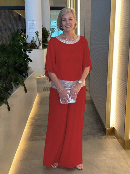 🥰【S-3XL】Nuevo conjunto de pantalones con cuello redondo 2025 y pernera ancha