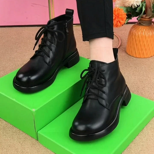 🎉👞Botas casuales elegantes y con estilo para mujer en piel auténtica, suela plana y diseño de punta redonda, Dr. Martin.