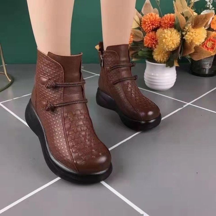 💥💥[Artículo más vendido] Botas de cuero genuino elegantes y cálidas para mujer en invierno, con diseño de cremallera lateral.
