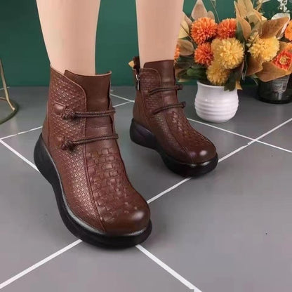 💥💥[Artículo más vendido] Botas de cuero genuino elegantes y cálidas para mujer en invierno, con diseño de cremallera lateral.