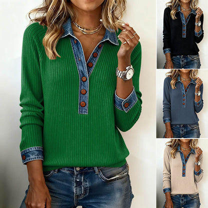 🔥🌞Nueva camiseta vaquera de patchwork de moda de invierno