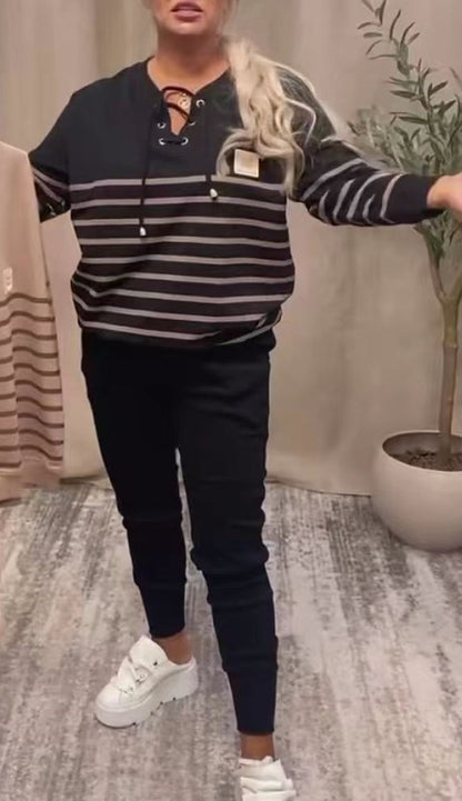 🔥【Blusa + pantalones】Nuevos modelos con descuentos de hasta el 49 % 🔥✨ Chándal de dos piezas con cordones🐏