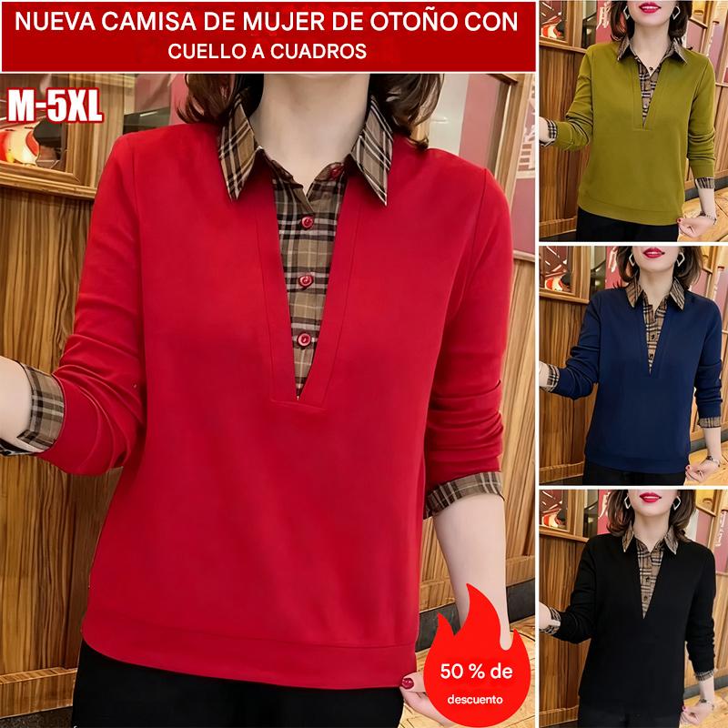 🔥❤️【50-100kg】Nueva camisa de mujer de otoño con cuello a cuadros.