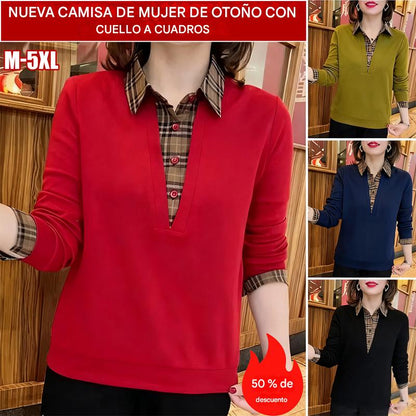 🔥❤️【50-100kg】Nueva camisa de mujer de otoño con cuello a cuadros.