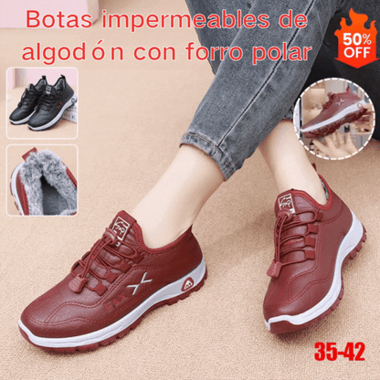 【35-41】Nuevos zapatos de invierno para mujer, hechos a mano en piel auténtica y forro polar de algodón.