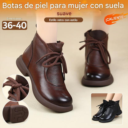💥50% DE DESCUENTO🔥Botas Martin de tacón bajo de piel auténtica con forro cálido