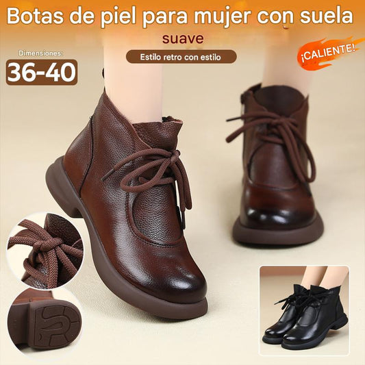💥50% DE DESCUENTO🔥Botas Martin de tacón bajo de piel auténtica con forro cálido