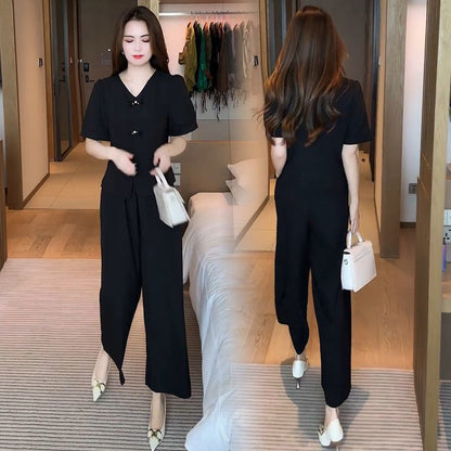 🔥【50% de descuento】🌸【Top + Pantalones anchos】Traje de seda helada de moda