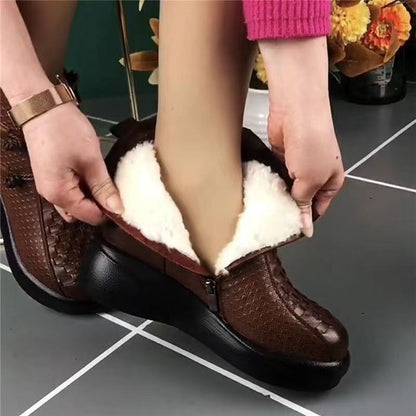 💥💥[Artículo más vendido] Botas de cuero genuino elegantes y cálidas para mujer en invierno, con diseño de cremallera lateral.