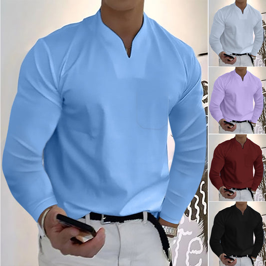 🔥【S-5XL】Camiseta de algodón elástico con cuello en V para hombre