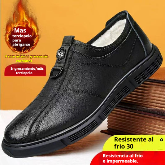 [39-44] Nuevas botas de invierno para hombre fabricadas en piel impermeable y algodón con forro polar.