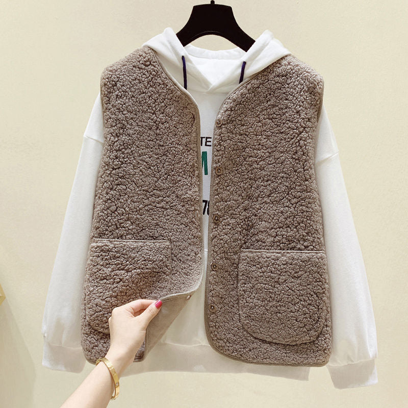 【🔥50% OFF】【40-90kg】🐏Chaleco polar de piel de cordero para mujer