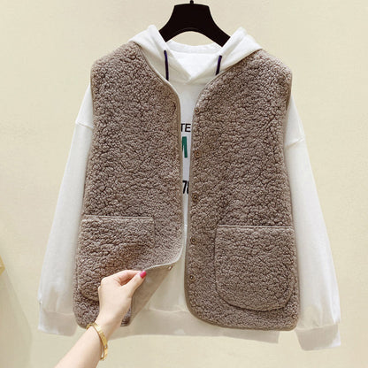 【🔥50% OFF】【40-90kg】🐏Chaleco polar de piel de cordero para mujer