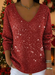 💥👚Jesensko/zimski novi ženski pulover z dolgimi rokavi in V-izrezom za leto 2026=1