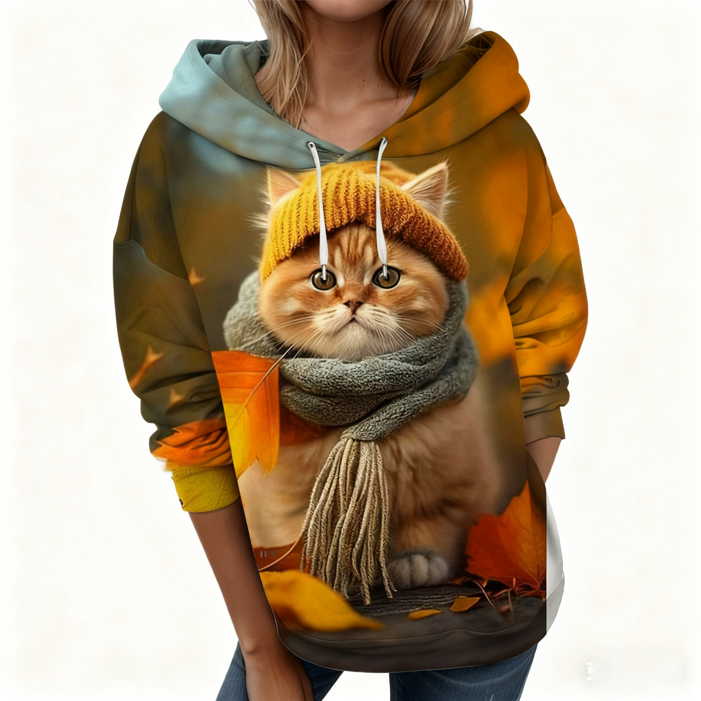 🐱【S-6XL】Nueva camiseta de invierno para mujer, lindo estampado de gato