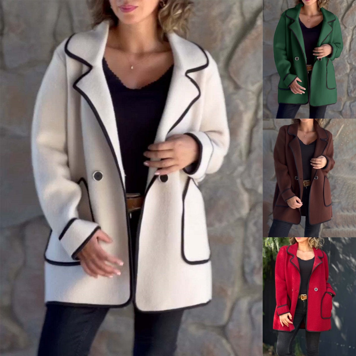 💥【S-5XL】Nuevo abrigo reversible de lana elegante con cuello de traje