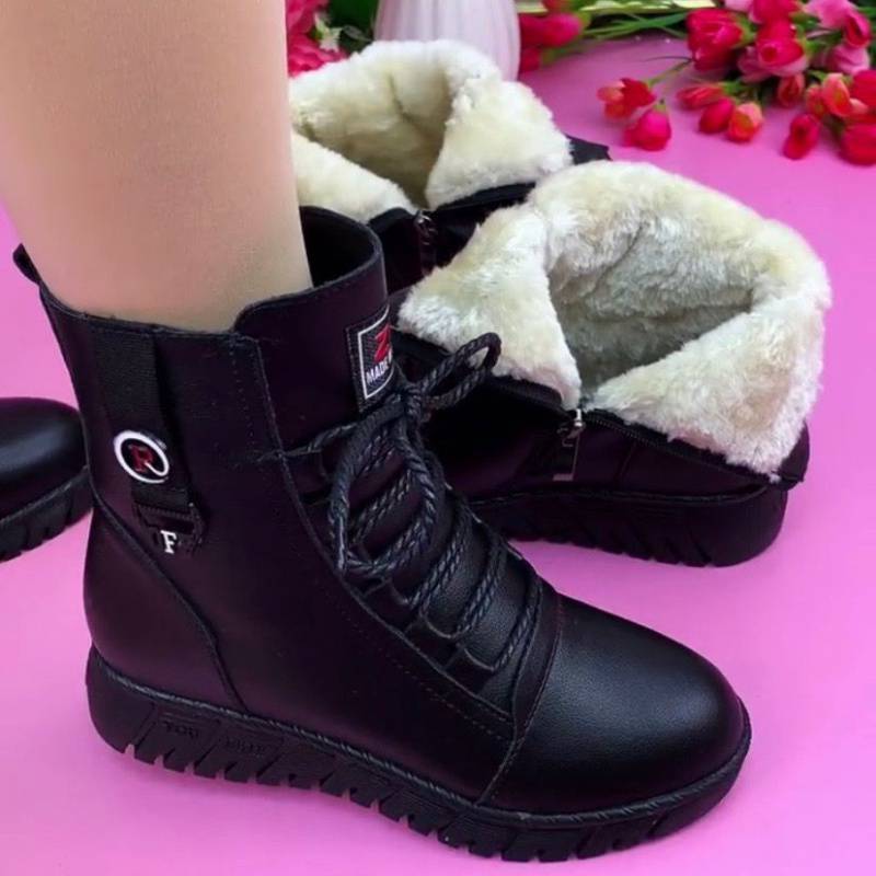 💥【35-40】Estas nuevas botas de invierno están hechas de cachemira y cuero, con un forro de algodón grueso e impermeable.
