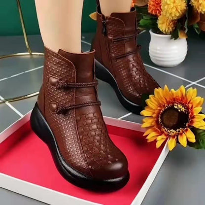 💥💥[Artículo más vendido] Botas de cuero genuino elegantes y cálidas para mujer en invierno, con diseño de cremallera lateral.