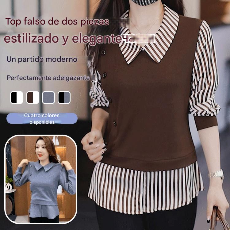 【M-4XL】Nueva camisa otoñal de manga larga de dos piezas, tejido sintético.