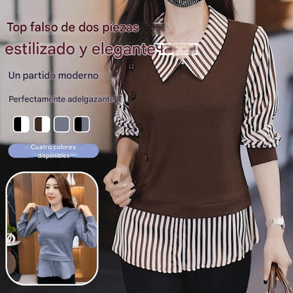 【M-4XL】Nueva camisa otoñal de manga larga de dos piezas, tejido sintético.