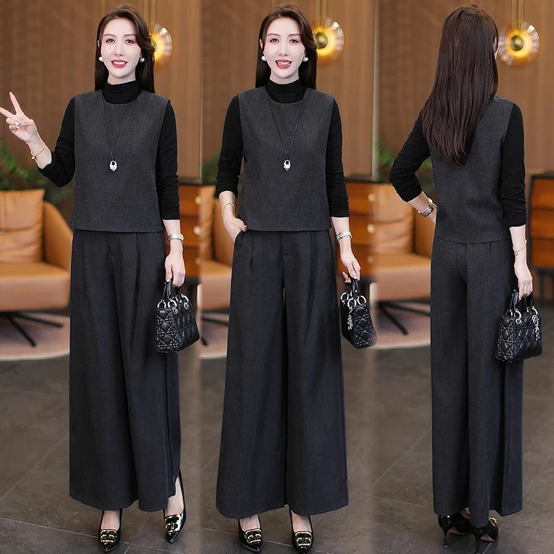 🔥👗【M-4XL】Nuevos conjuntos de mujer otoño: Modernos, juveniles y moldeadores 😘 (chaleco + top básico + pantalón ancho)