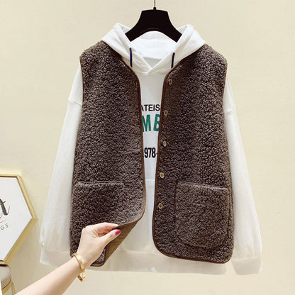 【🔥50% OFF】【40-90kg】🐏Chaleco polar de piel de cordero para mujer